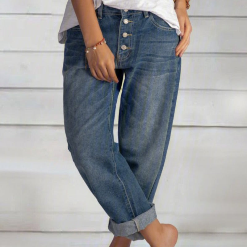 Damska - Jeansy - Wygodny denim - Szerokimi nogawkami - Stylowy casualowy krój na co dzień
