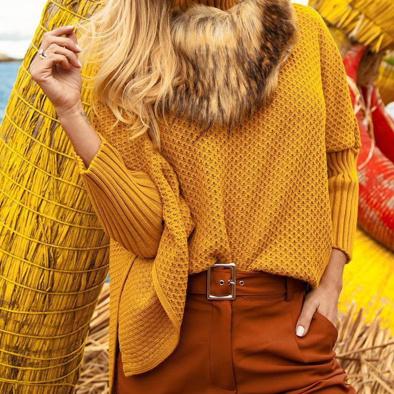 Damska - Sweter dzianinowy - Wysokim dekoltem - Siateczkowymi detalami - Komfortowy i Stylowy