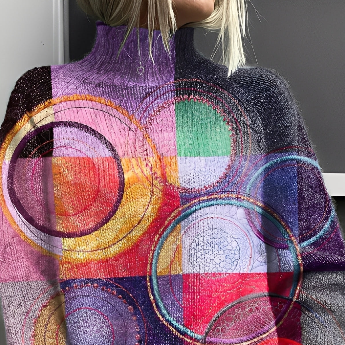 Damska - Sweter z golfem - Stylowa kolorowa dzianina - Wygodne do noszenia na co dzień