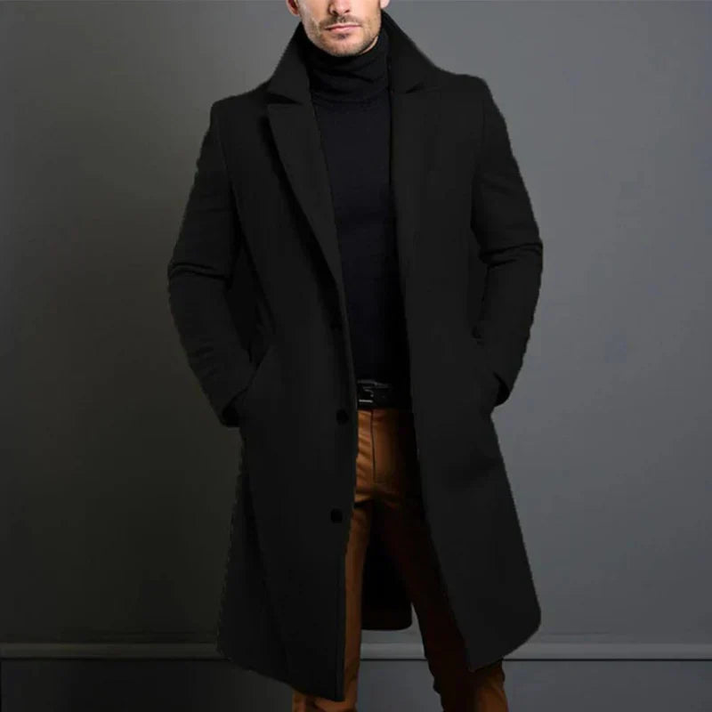 Męska - Płaszcz formalny - Wełniany - Dopasowany krój - Elegancki styl na każdą okazję