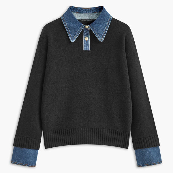Damska - Sweter dzianinowy - Denimowy styl - Modny i wygodny sweter na każdą okazję
