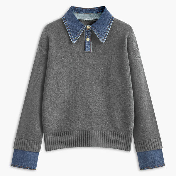 Damska - Sweter dzianinowy - Denimowy styl - Modny i wygodny sweter na każdą okazję