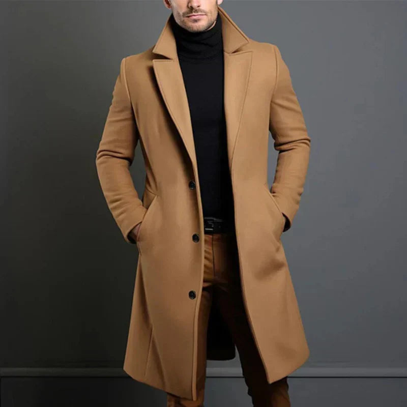 Męska - Płaszcz formalny - Wełniany - Dopasowany krój - Elegancki styl na każdą okazję