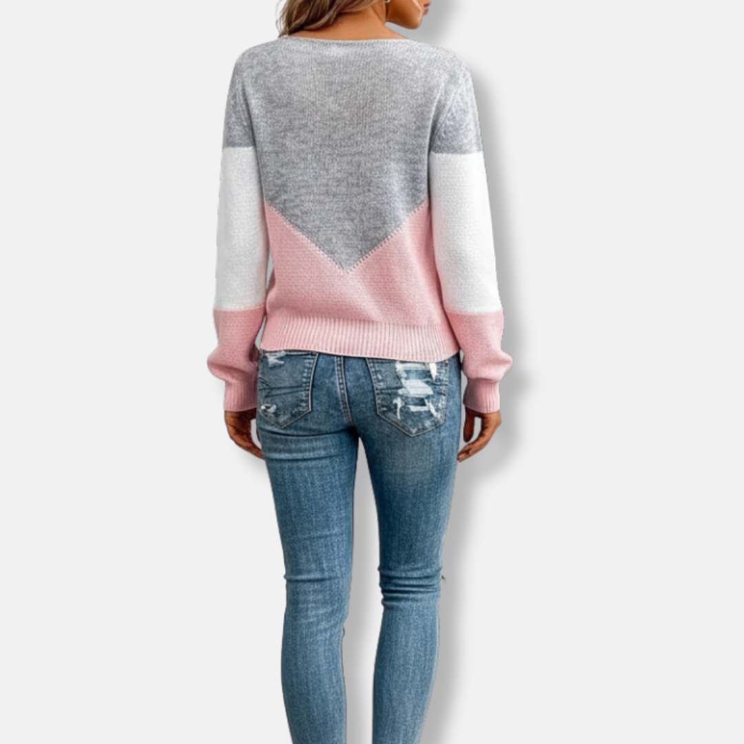 Damska - Sweter - Dekolt w łódkę - Kolorowe wzory - Elegancki styl na każdą okazję