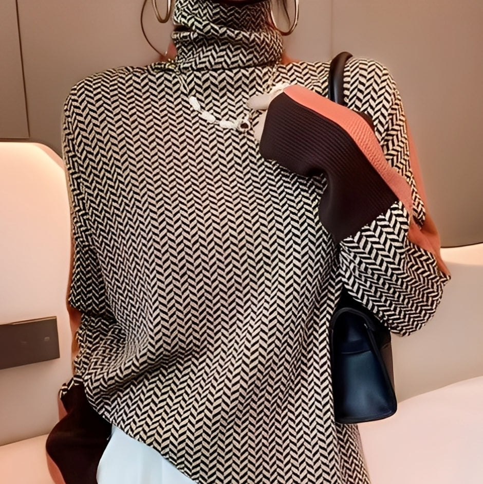 Damska - Bluzka z golfem - Dzianinowa miękka materiał - Wygodny krój na co dzień