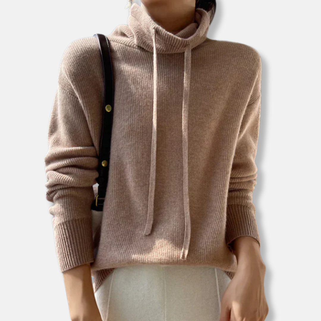 Damska - Sweter z golfem - Dzianina prążkowana - Miękka tkanina idealna na zimę