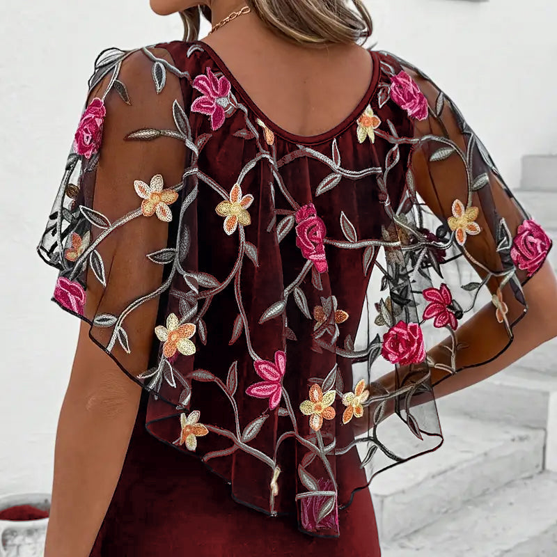Damska - Bluzka - Haftowana siateczka - Bawełną - Elegancki i stylowy top - Modny wybór na każdą okazję
