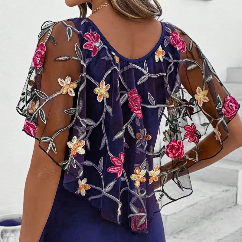 Damska - Bluzka - Haftowana siateczka - Bawełną - Elegancki i stylowy top - Modny wybór na każdą okazję