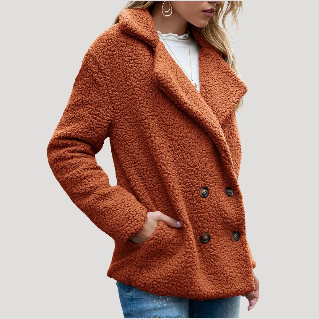 Damska - Dwurzędowa kurtka polarowa - Styl zimowy - Elegancki design