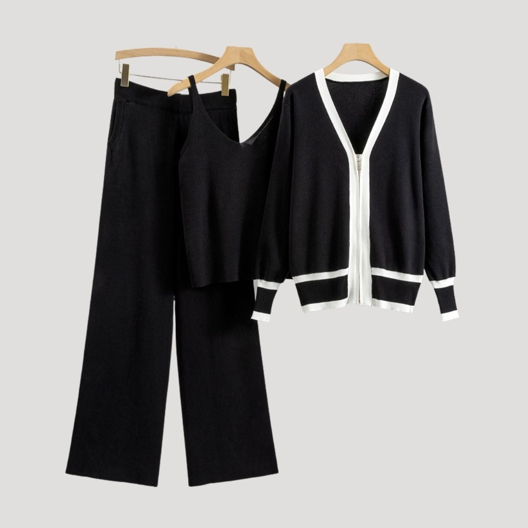 Damska - Dzianinowy 3-częściowy zestaw bielizny nocnej - Komfortowy materiał - Elegancki design