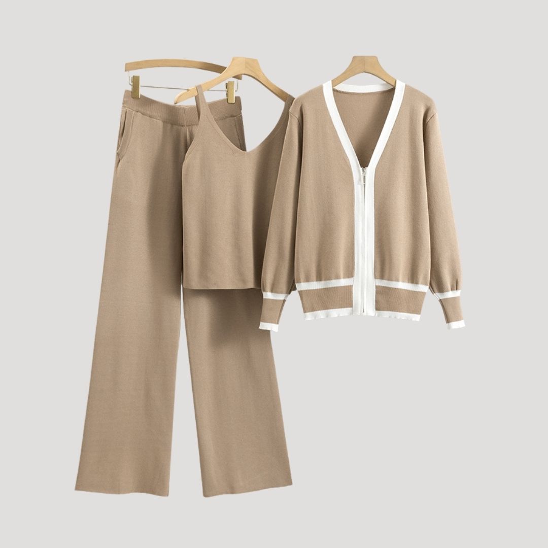 Damska - Dzianinowy 3-częściowy zestaw bielizny nocnej - Komfortowy materiał - Elegancki design