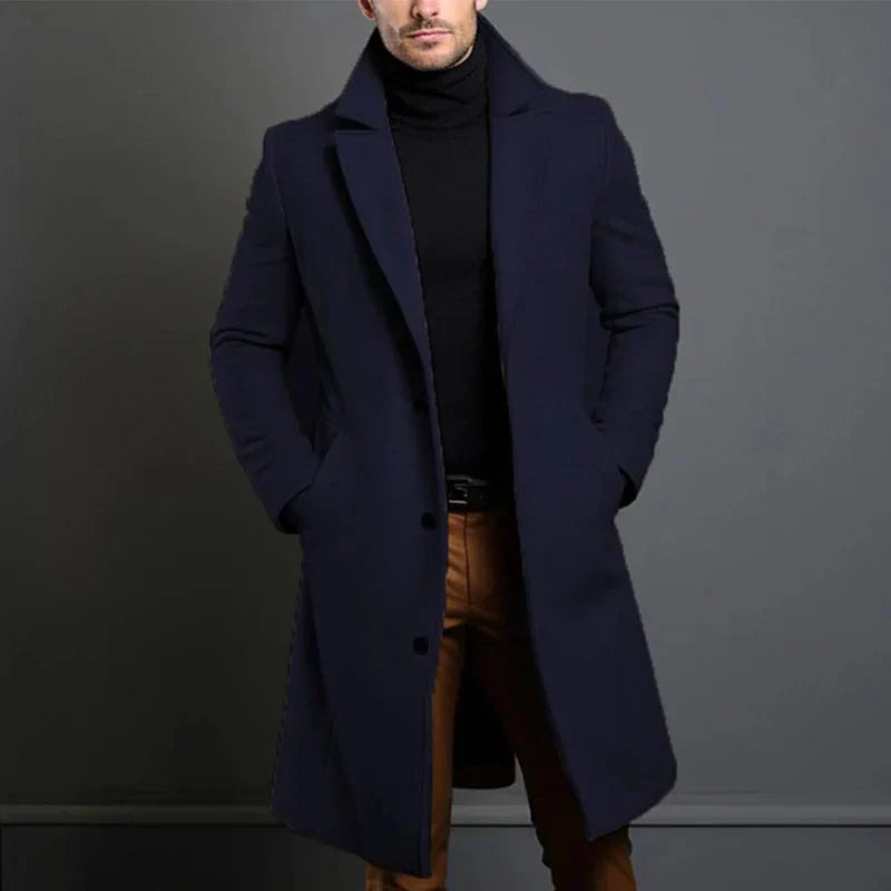 Męska - Płaszcz formalny - Wełniany - Dopasowany krój - Elegancki styl na każdą okazję