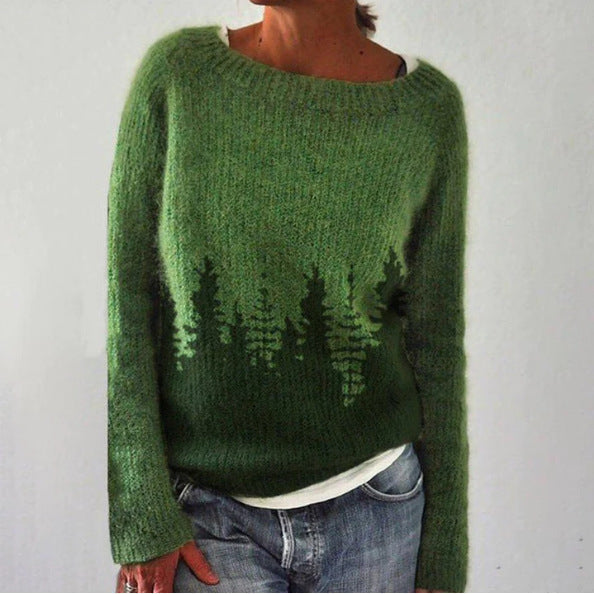 Damska - Sweter zimowy - Miękkiej dzianiny - Retro Knit z długim rękawem - Ciepły i stylowy - Idealny na chłodne dni