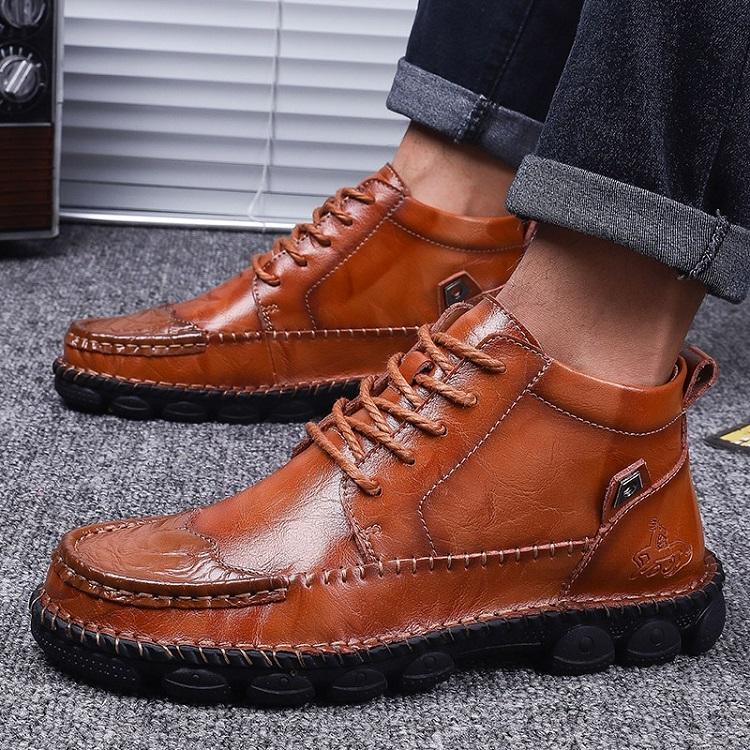 Męska - Buty za kostkę - Skórzane - Sznurowane - Elegancki styl i komfort na co dzień