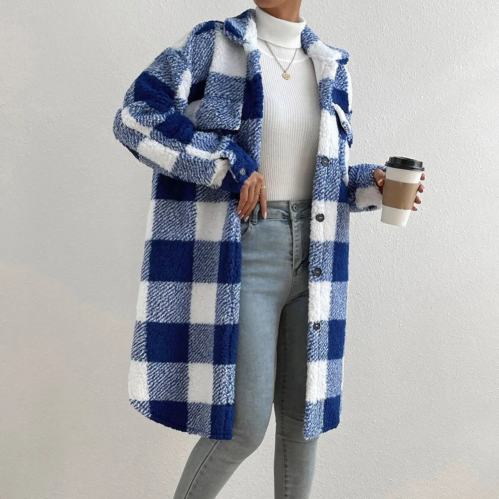 Damska - Oversizowy płaszcz typu teddy coat - Ciepły i Stylowy - Idealny na Zimowe Dni