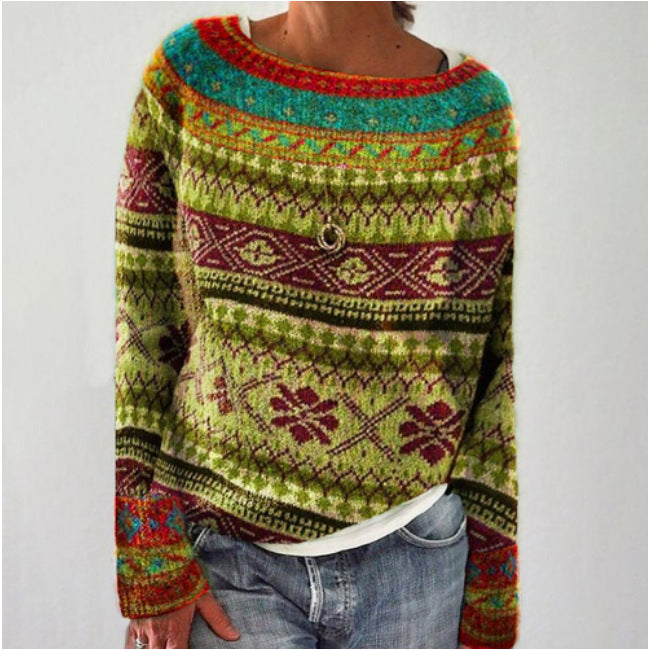 Damska - Sweter zimowy - Miękkiej dzianiny - Retro Knit z długim rękawem - Ciepły i stylowy - Idealny na chłodne dni