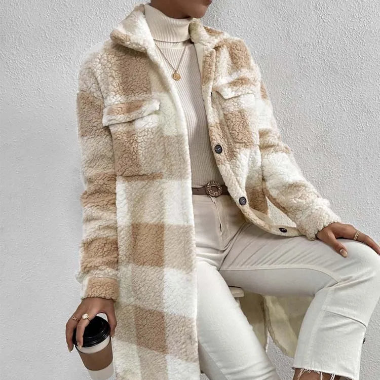 Damska - Oversizowy płaszcz typu teddy coat - Ciepły i Stylowy - Idealny na Zimowe Dni