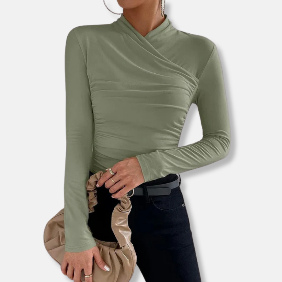 Damska - Bluzka z długim rękawem - Krzyżowy dekolt - Modny styl na każdą okazję