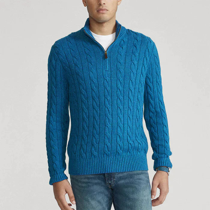 Męska - Sweter - Zamkiem błyskawicznym - Dzianina kablowa - Stylowy design na każdą okazję
