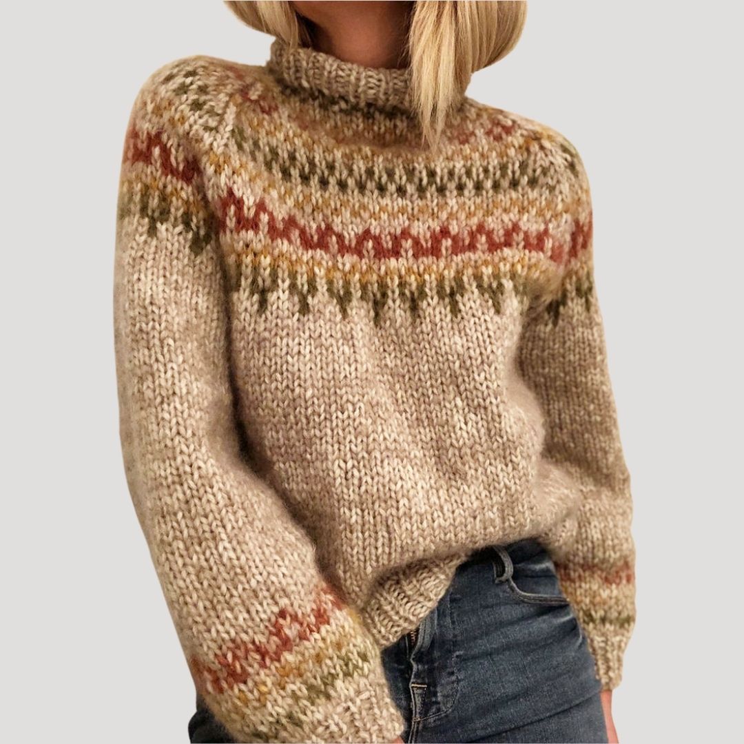 Damska - Sweter oversize - Gruba dzianina Fair Isle - Stylowy i wygodny sweter na chłodne dni