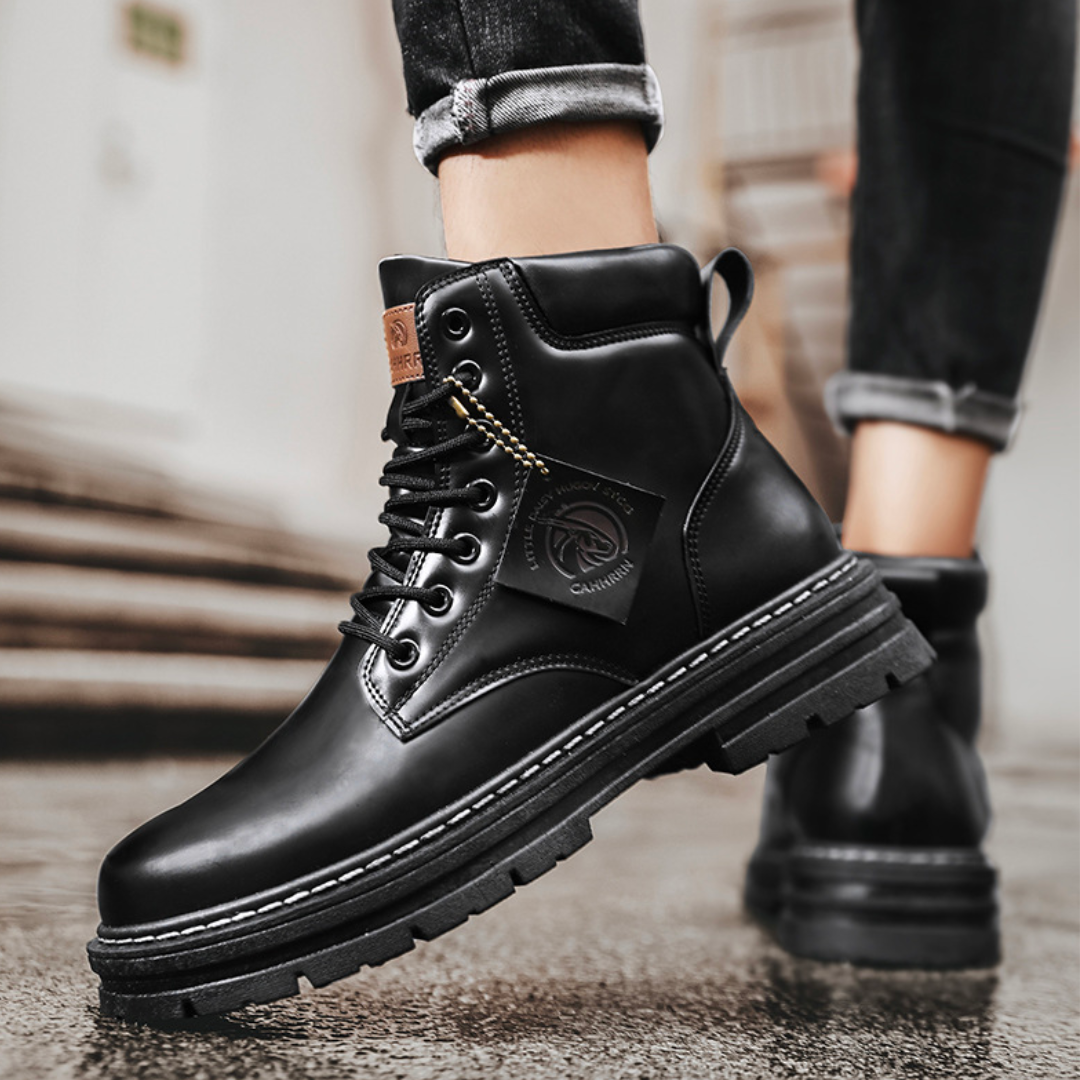 Męska - Sznurowane Buty za Kostkę - Wytrzymała Podeszwa - Stylowe Obuwie na Każdą Okazję