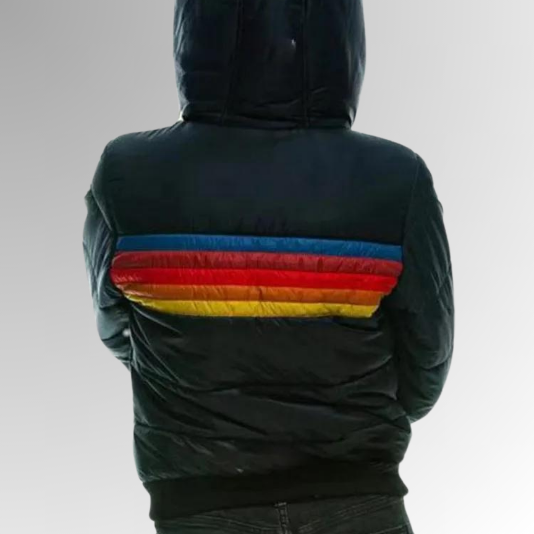 Damska kurtka puchowa - wodoodporna kurtka z kapturem w stylu colorblock - idealna na zimowe dni