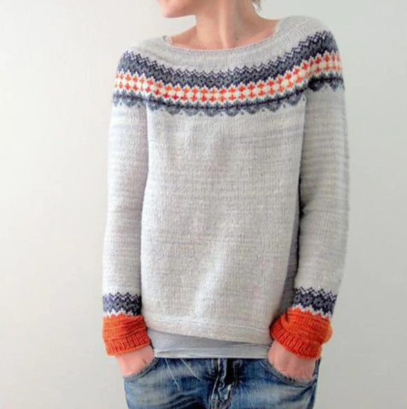 Damska - Sweter zimowy - Miękkiej dzianiny - Retro Knit z długim rękawem - Ciepły i stylowy - Idealny na chłodne dni