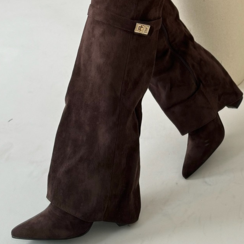 Damska - Buty za kolano - Skórzane - Zamek błyskawiczny - Eleganckie i stylowe obuwie na każdą okazję