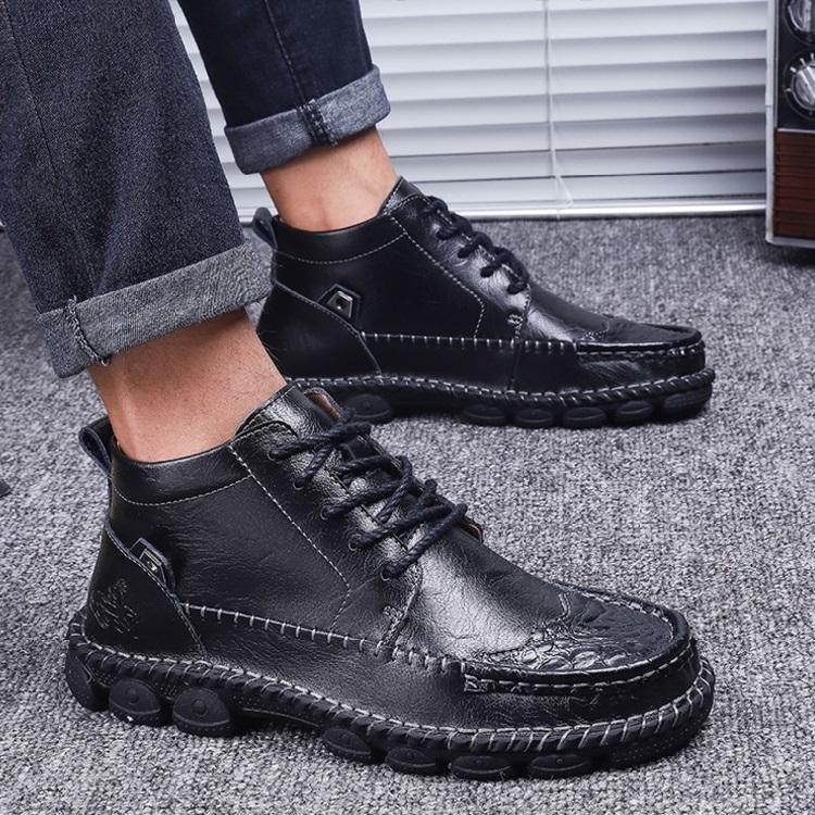 Męska - Buty za kostkę - Skórzane - Sznurowane - Elegancki styl i komfort na co dzień