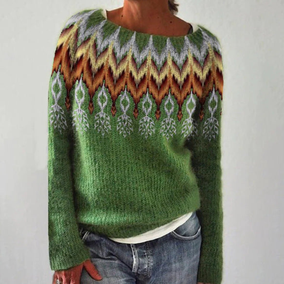 Damska - Sweter zimowy - Miękkiej dzianiny - Retro Knit z długim rękawem - Ciepły i stylowy - Idealny na chłodne dni