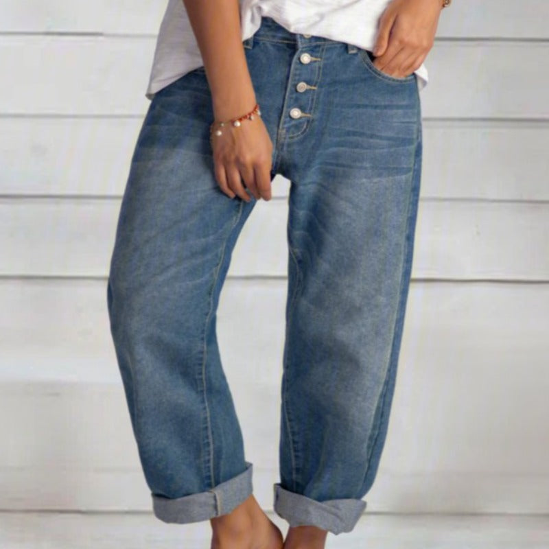 Damska - Jeansy - Wygodny denim - Szerokimi nogawkami - Stylowy casualowy krój na co dzień