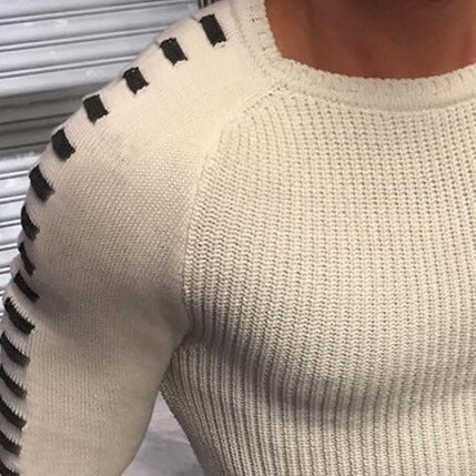 Męska - Sweter dzianinowy - Strukturalne rękawy - Innowacyjny design i komfort