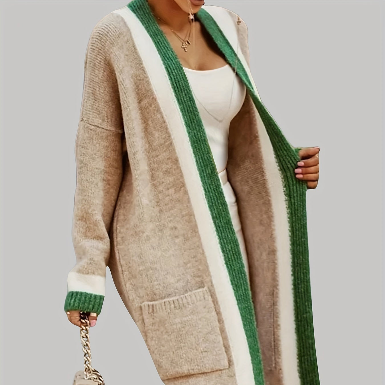 Damska - Długi kardigan - Miękkiej dzianiny - Styl vintage - Doskonały na chłodne dni - Elegancki i modny