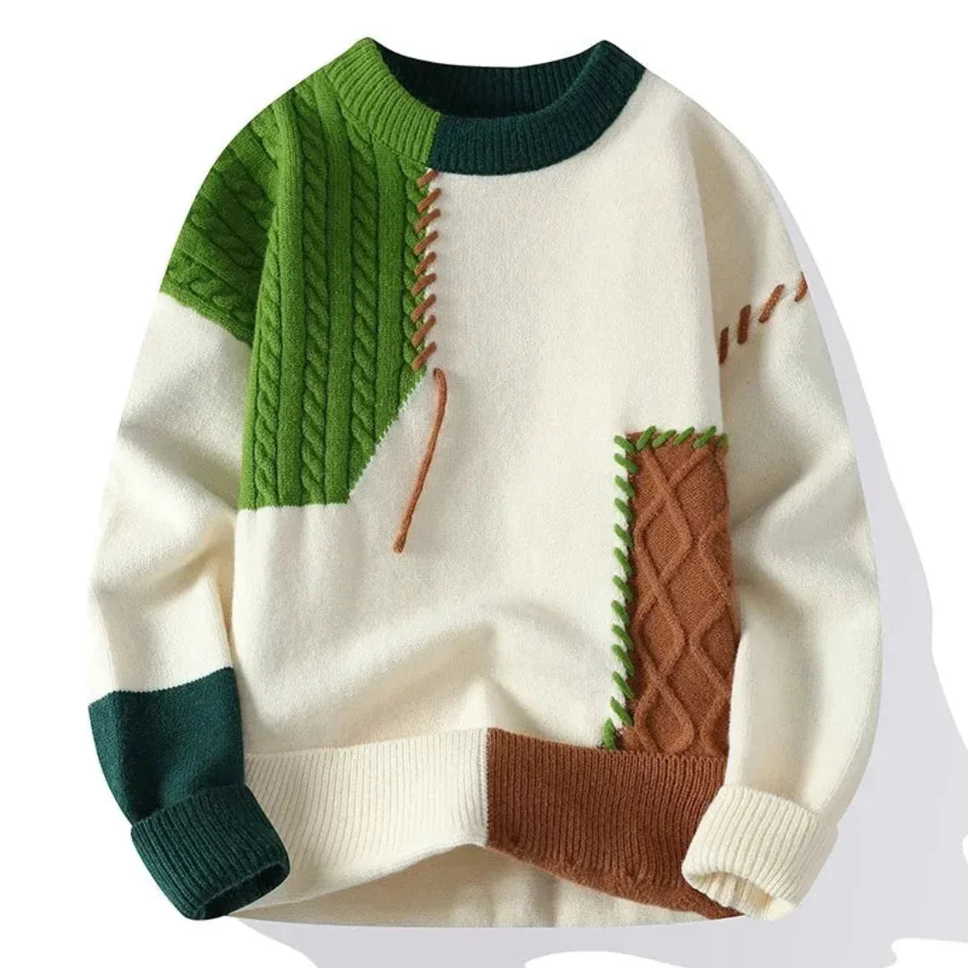 Męska - Sweter patchworkowy - Dzianiny w stylu vintage - modny i ciepły - Idealny na chłodne dni