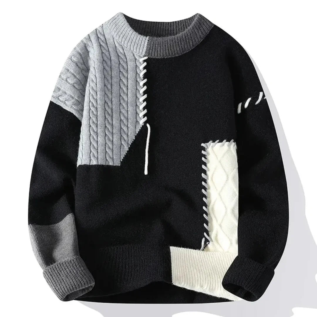 Męska - Sweter patchworkowy - Dzianiny w stylu vintage - modny i ciepły - Idealny na chłodne dni