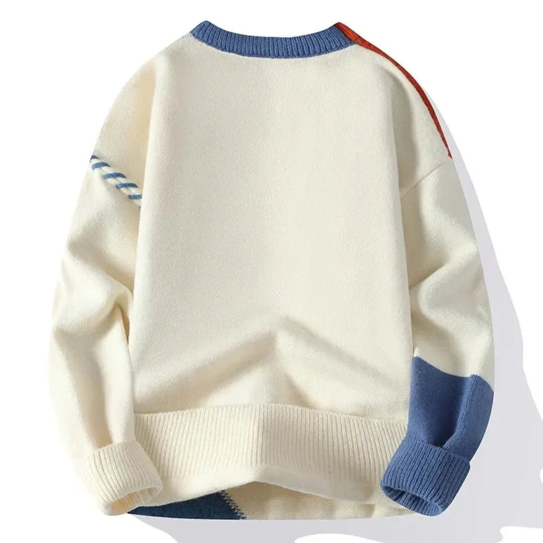 Męska - Sweter patchworkowy - Dzianiny w stylu vintage - modny i ciepły - Idealny na chłodne dni
