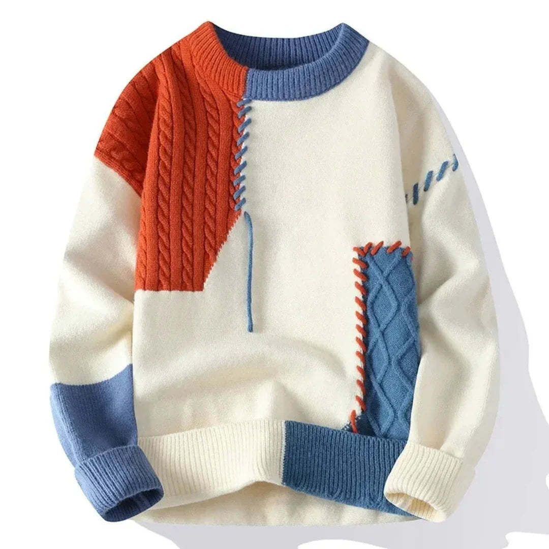 Męska - Sweter patchworkowy - Dzianiny w stylu vintage - modny i ciepły - Idealny na chłodne dni