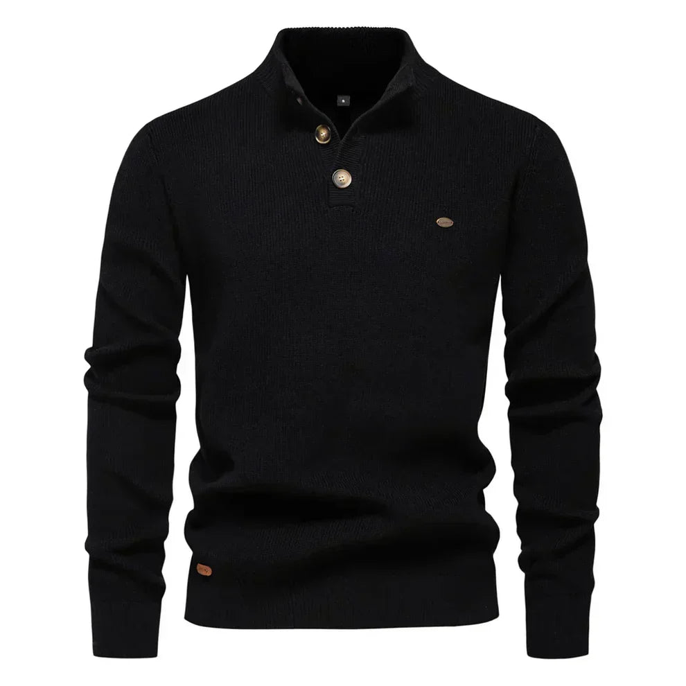 Męska - Sweter dzianinowy - Dopasowanym kroju ze stójką - Stylowy, komfortowy i elegancki