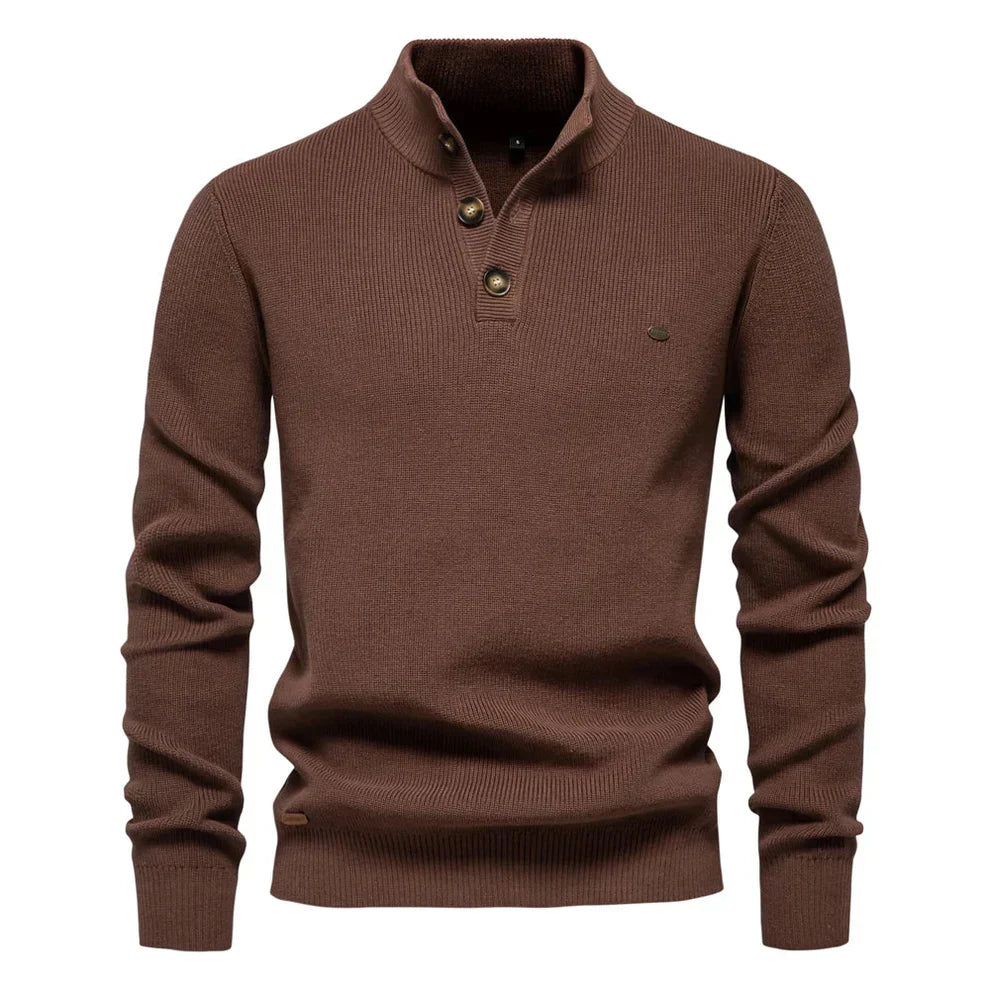Męska - Sweter dzianinowy - Dopasowanym kroju ze stójką - Stylowy, komfortowy i elegancki
