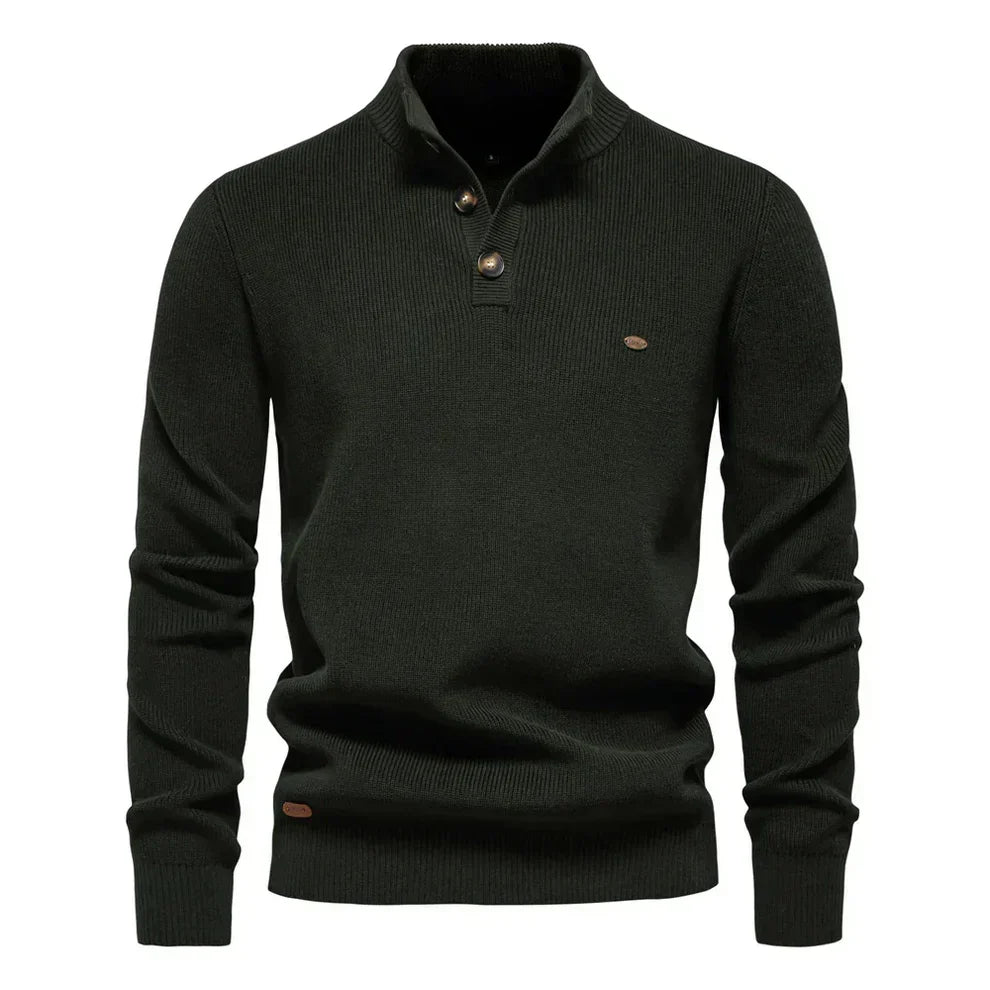 Męska - Sweter dzianinowy - Dopasowanym kroju ze stójką - Stylowy, komfortowy i elegancki