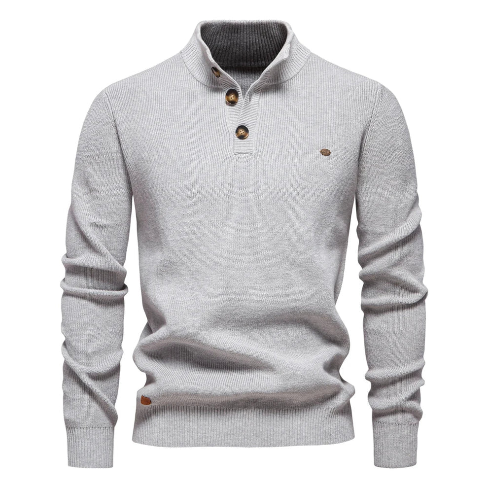 Męska - Sweter dzianinowy - Dopasowanym kroju ze stójką - Stylowy, komfortowy i elegancki