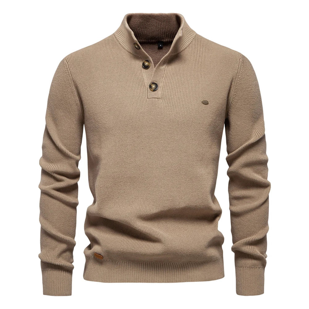 Męska - Sweter dzianinowy - Dopasowanym kroju ze stójką - Stylowy, komfortowy i elegancki