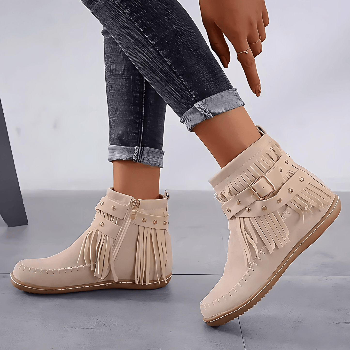 Damska - Buty do kostki - Miękki zamsz - Eleganckie moccasiny na każdą okazję