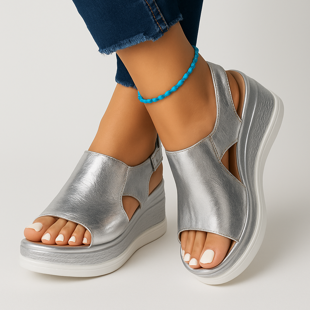 Damska - Sandały - Metaliczny design - Wygodne sandały na co dzień do stylowych outfitów