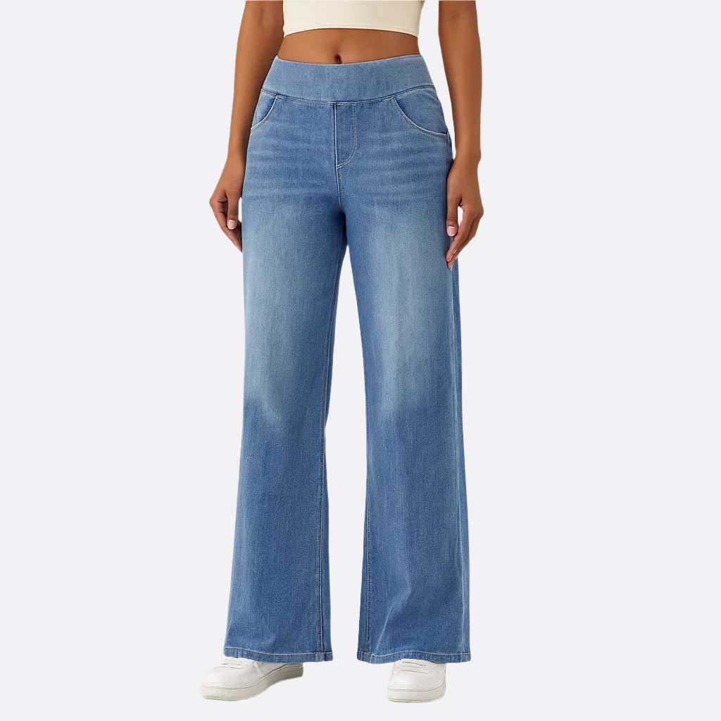 Damska - Jeans - Elastyczny materiał - Szerokie nogawki - Wygodna mieszanka bawełny - Styl casualowy na co dzień