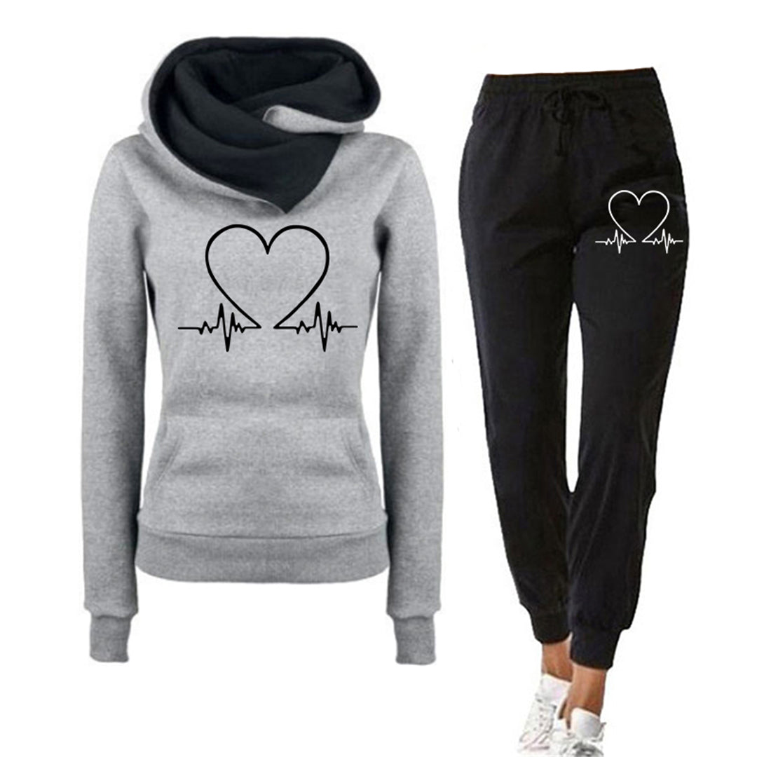 Damska - Zestaw bielizny dziennej - Bluza z kapturem i joggery z nadrukiem - Komfortowy styl Heartbeat