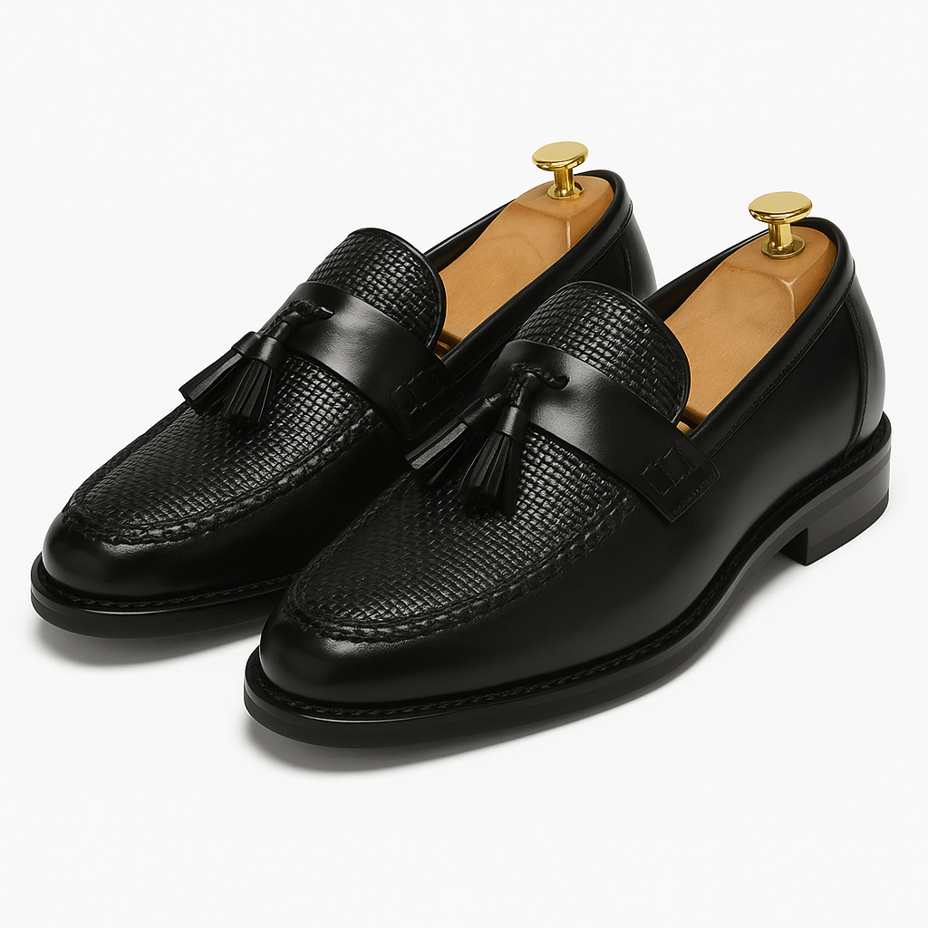 Męska - Loafersy skórzane z frędzlami - Stylowy komfort dla każdego - Idealne na co dzień