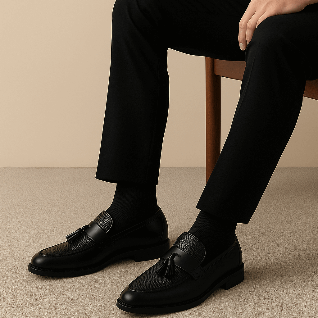 Męska - Loafersy skórzane z frędzlami - Stylowy komfort dla każdego - Idealne na co dzień