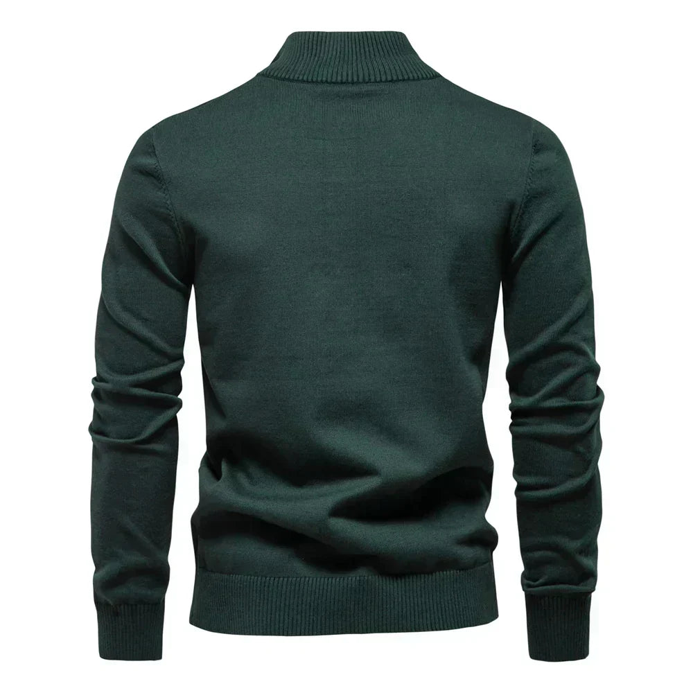 Męska - Sweter w paski - Połową zamka błyskawicznego - Kontrastowy wzór - Modny styl na każdą okazję