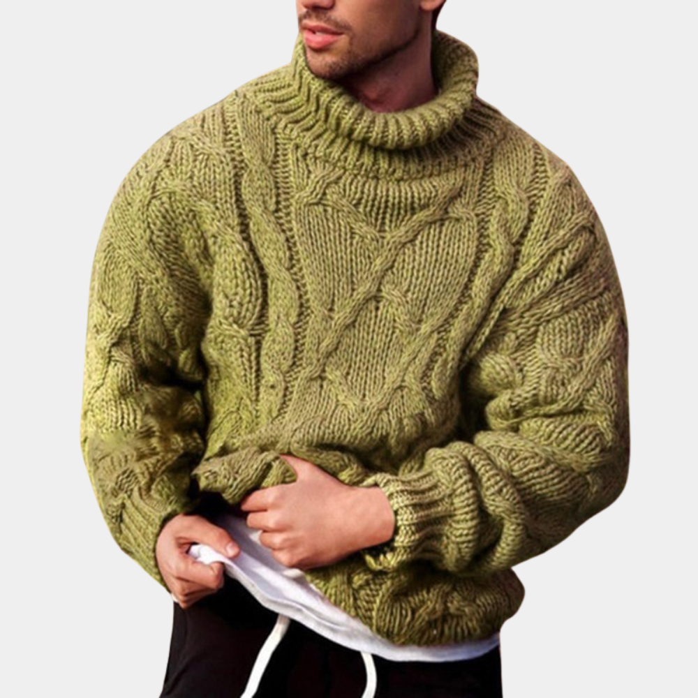 Męska - Sweter - Gruba dzianina - Golf - Stylowy i ciepły